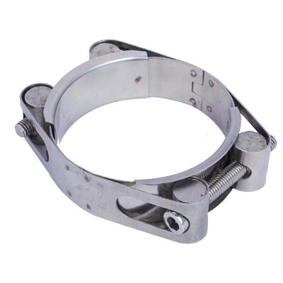 China Stainless Steel or Galvanized Iron Stainless Steel Double Bolt 201 Heavy Duty Double Band Pipe Clamp for sale