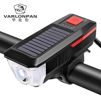 China Solar USB Rechargeable Bicycle Horn Charging Lamp Dual Waterproof 3 Modes Bike Headlight Front Light Bike With Power Indicator for sale