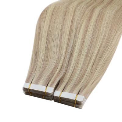 China Moresoo Best Quality 100% Silky Straight Virgin Hair Human Raw P18/613 #P18/613 Ash Blonde Highlighted Blonde Tape In Extensions for sale