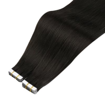 China Silky Straight Wave Moresoo #1B Off Black Cheap Hair Extensions Natural Double Sided Tape In Hair Extensions for sale