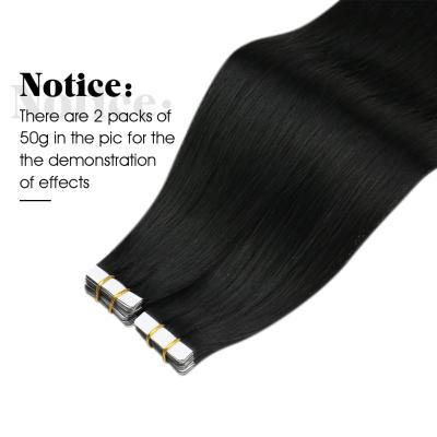 China Moresoo #1 Jet Black Hair Extensions Silky Straight Wave Seamless Tape In Real Human Hair Extension for sale