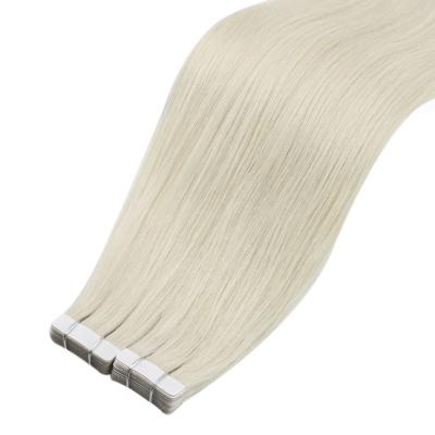 China Moresoo #1000 Wave Tape Hair Extensions Silky Straight White Blonde Hair Extensions 100% Invisible Hair for sale