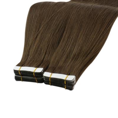 China Moresoo #4 Virgin Hair Extensions Chocolate Brown Sellers Silky Straight Russian PU Seamless Tape In Hair Extensions for sale