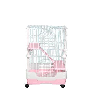 China CH-95 Breathable pink / blue / coffe wire plastic 2 tier cat's cage, luxury big cat cageThree color for sale