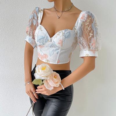 China Anti-wrinkle summer new sexy print Fishbone breast pad lace up culture top street casual T-shirt for sale