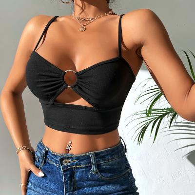 China Black Tube Backless Women's Sleeveless Tank Tops Ring Hollow Out Solid Slim Metal Sexy QUICK DRY for sale