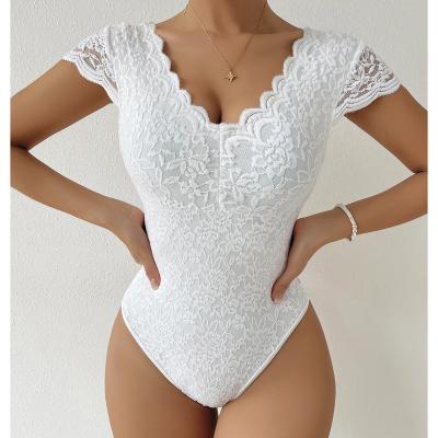 China Designer Summer New QUICK DRY Sexy Floral V-Neck Backless Lace Jumpsuit for sale