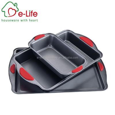 China 3PCS Viable FACTORY AUDITED CARBON STEEL SHAPED BAKEWARE WITH SILICONE HANDLE for sale