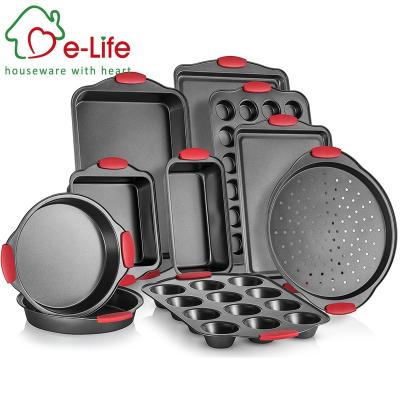 China Elife 10pcs Viable Classic Metal Nonstick Bakeware with Silicone Handles for Oven Use including Pizza Pan, Bread Tin, Baking Tray for sale