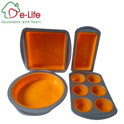 China ELIFE OVEN SUSTAINABLE USED SILICONE 4PC CAKE BAKING FORM SET WITH METAL RIM for sale