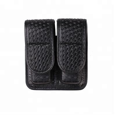 China Comfortable Wholesale Tactical Black Leather Basketweave Double Magazine Rack for sale