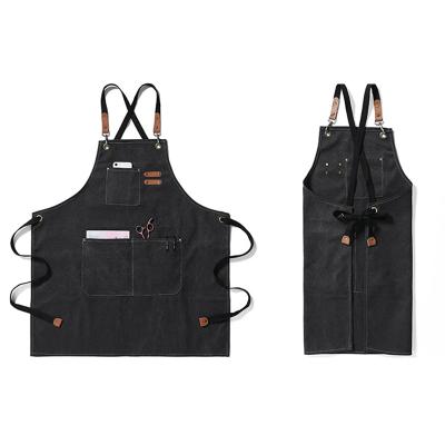 China Heavy Duty Wholesale Custom Durable Washed Canvas Chef Bib Apron With Removable Adjustable Strap for sale