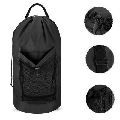 China 2022 OEM 600d Minimalist Drawstring Dirty Foldable Laundry Backpack Clothes Dirty Clothes Travel Storage Portable Bag for sale