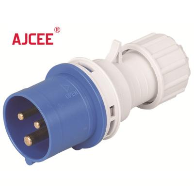 China AJCEE P023 220v ip44 3pin 32a single phase waterproof industrial electrical male plugs and sockets for sale