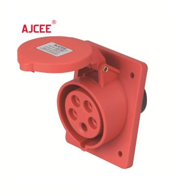 China AJCEE Ip44 Industrial Wall Outlet Plug And Socket With Waterproof Panel Mounted Angle 5pin 32amp 380v CE Standard Grounding 32A for sale