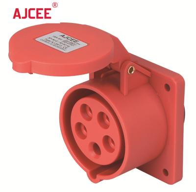 China AJCEE industrial ip44 5pin 16amp 380v panel mounted straight waterproof industrial wall socket and outlet with CE for sale