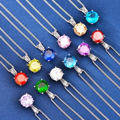 China 925 Sterling Silver Round Cut 12 Ethnic Birthstone Ethnic Free Shipping Pendant For Women Birthday Constellation 2021 Fashion Zodiac Jewelry for sale