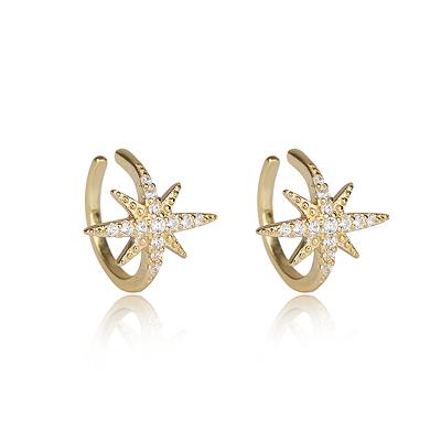 China Fashionable CLASSIC GE17 925 Sterling Silver Eight-Pointed Star Round Circle Design Gold Ear Cuff Earrings for sale