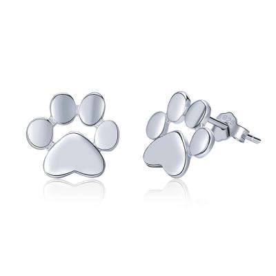 China 925 Sterling Silver Cute Plain Cute Animal Dog Cat Footprints Paw Stud Earrings Jewelry For Women drop shipping for sale