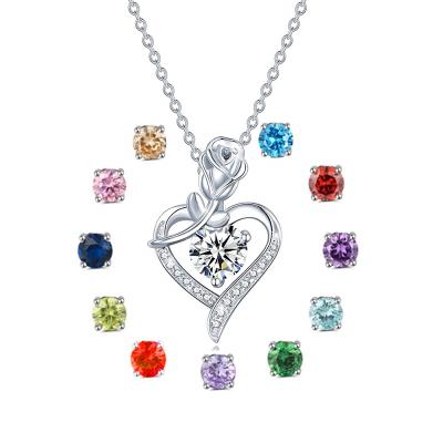 China CLASSIC Fine Jewelry Birthstone Pendant for Women Sterling Silver Genuine or Created Gemstone Rose Flower Heart Pendants and Charms for sale