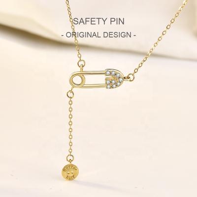 China Fashion BOHEMIA Safety Pin Unique Pending Necklace Tiny CZ Paperclip Bling CZ Collar Necklace Punk Jewelry Accessoris for sale