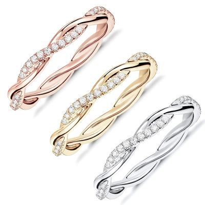 China Cute Gold Plated Zircon Twisted 18K Rope Eternity Band For Women Simple Jewelry White CZ Stone Rings Tiny Band Ring for sale