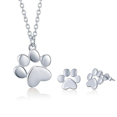 China GT02-AB 925 Sterling Silver Animal Cat Paw Cute Simple Dogs Paw Necklace Earring Jewelry Set for sale