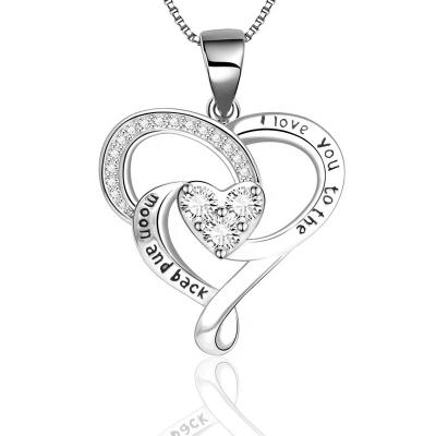 China CLASSIC 2D139 925 Sterling Silver Jewelry Engraved Love Heart Necklace Pendant Gift for Women Girls Mom for sale