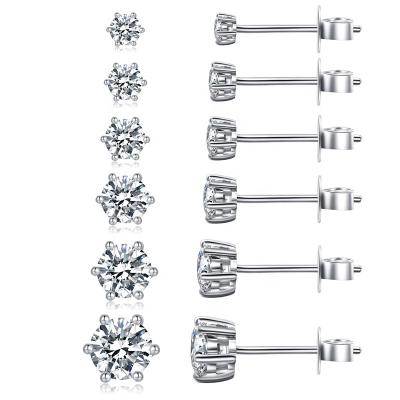 China Girl's Ear Stud Jewelry Real Small 925 Sterling Silver CZ Stud Earrings Women's Jewelry Clear Solid Genuine CLASSIC Cubic Zircon Men Female for sale