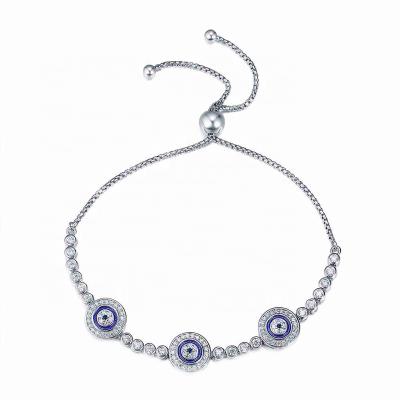 China CLASSIC Blue Evil Eyes Tennis Bracelet Sterling Silver 925 Zircon Adjustable Chain 5