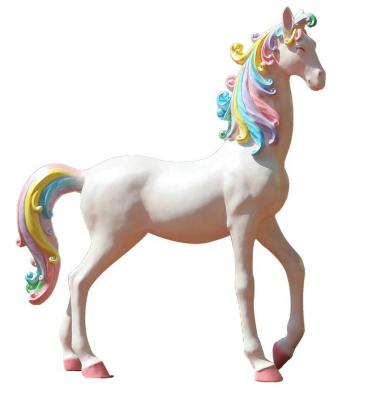 China FRP cartoon horse ornaments painted unicorn sculpture mall decoration for wedding for sale