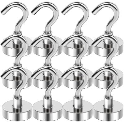 China Ndfeb Grade D16 D20 D32 Strong Permanent Pot Magnetic Hook Sliver Neodymium Magnet Hook for sale