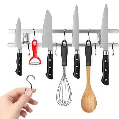 China 18 Inch Square Tubes Stainless Steel Magnetic Knife Strip with 6 Hooks for Kitchen Utensil Holder Tool Organizer for sale