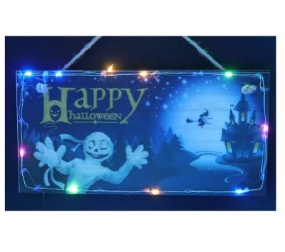 China Hanging DU BOIS D'OYEFLY Lit Glowing Trick or Treat Plaque Wooden Board Halloween Sign for Haunted House Holiday Sign, Wooden Plank for sale