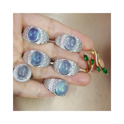 China Mermaid's Wholesale 925 Silver Ring Crystal Quartz Folk Crafts Moonstone Ring Ladies Aquamarine Ring for sale