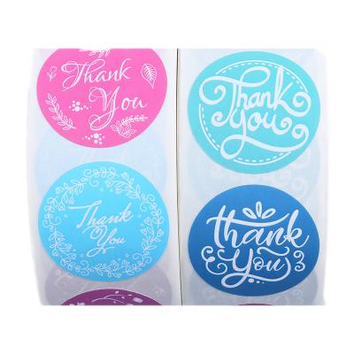 China Heat Sensitive Adhesive Floral Thank You Sealing Sticker Custom Printing Labels Round Sticker Roll for sale