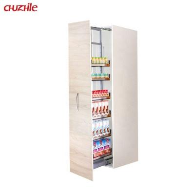 China High Quality Modern Kitchen Storage 6 Layer Tall Unit Basket Stainless Steel Panel With Glass Design Pull Out Basket Pantry Organizer for sale