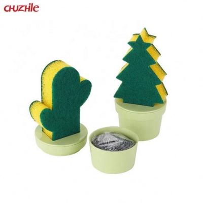 China Sustainable Christmas Tree Scrub Sponge Scrub Pad With Sand Particles Increase Friction for sale