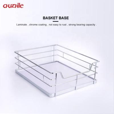 China Workable Kitchen Drawer Accessories Drawer Organizer Soft Closing 4 Side Pull Out Basket With Laminated Wood Base for sale