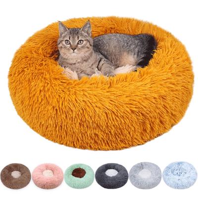 China WYCY Donut Cat Bed Fluffy Calming Cat House Viable Winter Warm Cushion Non Slip Dog Cat Nest Soft Plush Round Pet Bed for sale