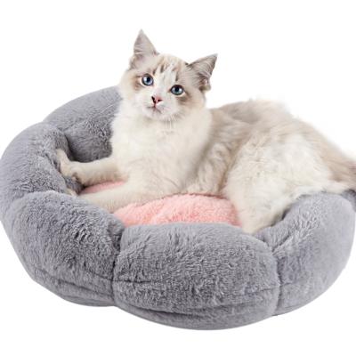 China WYCY 2021 NEW Flower Breathable Pet Beds Cat Nest Soft Plush Cat Slip Dog Cat Sofa Winter Warm Cushion Non Fluffy Calming Bed for sale