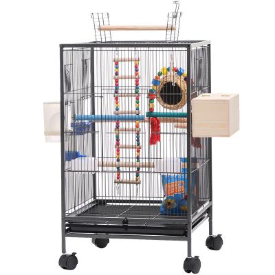 China WYCY Wholesale Breathable Luxury Large Parrot Cage With Bird Toy Feeder Breeding Box Budgies Birds Cage With Wheels for sale