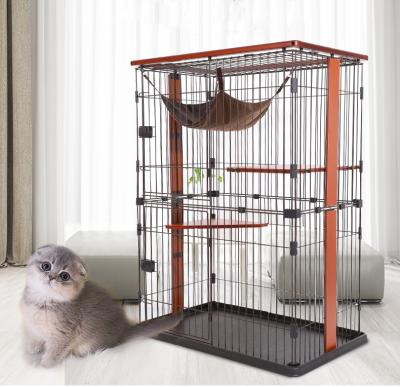 China WYCY Square Tube Pet Cage Viable Steel and Cat Villa Wooden Cage 4 Layer Multi Lever Large Ladder Trap Chamber with Hammock 3 Layer 2 Configuration for sale