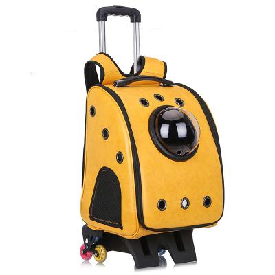 China New Breathable Pet Trolley Crate Folding Cat Bag PU Pet Travel Backpack Breathable Pet Carrier for sale