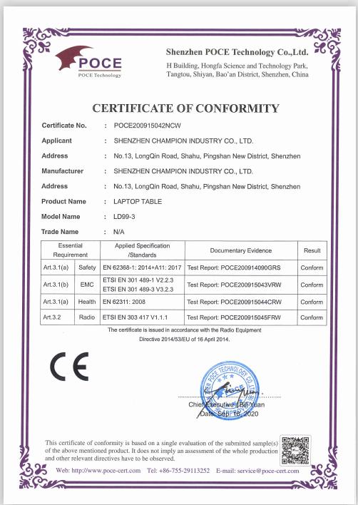 CE - Shenzhen Champion Industry Co., Ltd.