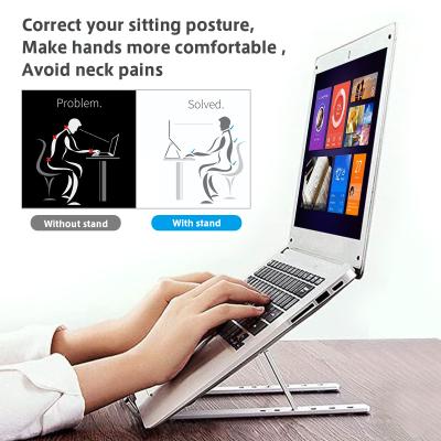 China Ergonomic Design Foldable (Height) Adjustable 6 Tiers Adjustable Silver Aluminum Portable Laptop Stand Laptop Table for sale