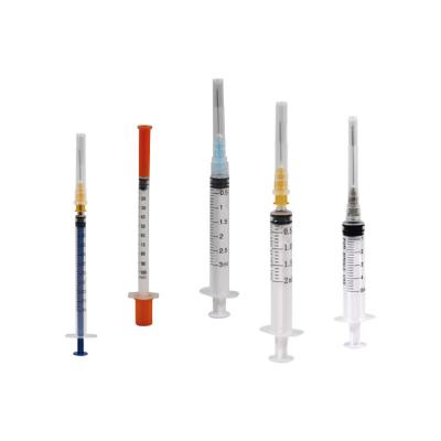 China Hospital Medical Disposable Hypodermic Syringe Three Part Luer Slip Tip Safety Medical Syringe With Needle (CE ISO) for sale