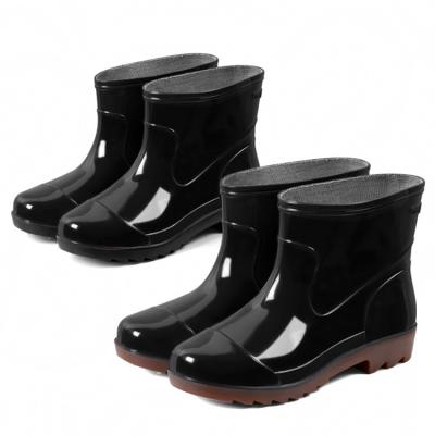 China Waterproof Mens Plastic Low-tube Shoes, Thick-soled Waterproof Tendon Shoes PVC Black Rain Boots for sale