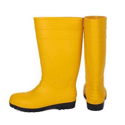 China Yellow Ribbed Rain Boots Waterproof Acid And Alkali Resistant Safety PVC Steel Toe Rain Boots Non-slip Waterproof Rain Boots for sale