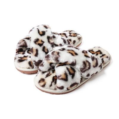 China Latest Designs Breathable Ladies Slips With Leopard Print Rabbit Fur Slippers For Winter Sandals Women for sale